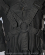 Rear view of parachute harness on original Malcom McLaren and Vivienne Westwood black labelled Punk Rock "Parachute" shirt circa 1977